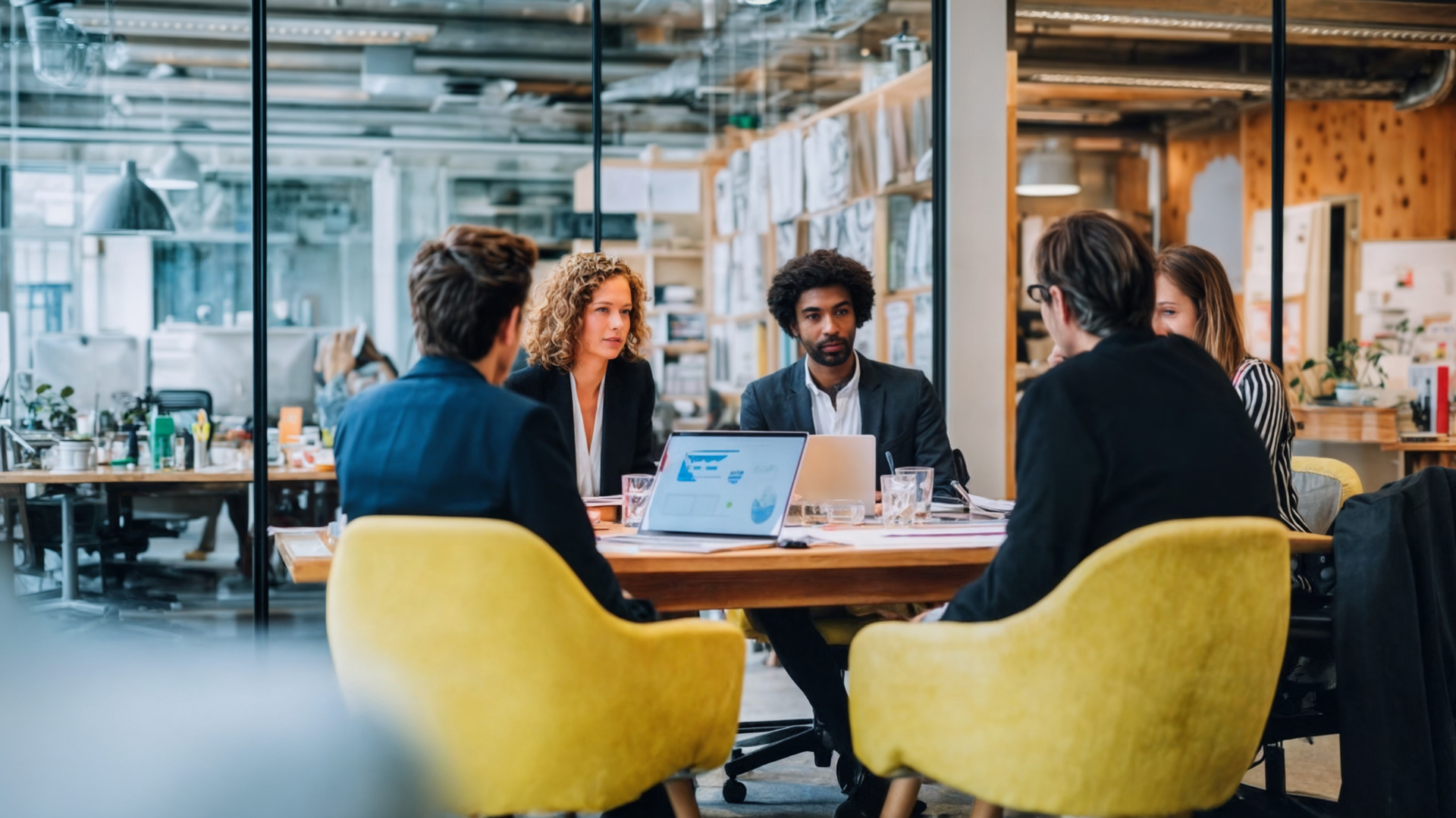 Multiple people attending a business meeting